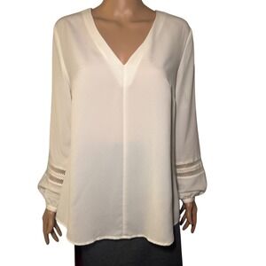 Banana Republic Ivory V Neck Lantern Sleeve Lace Detail Blouse Women's Size M